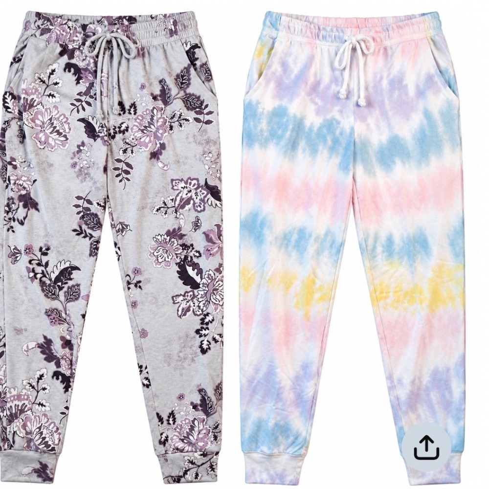 Jenni Intimates Women's Pajama Bundle Tie Dye Floral Lounge Pants Medium 2 Pack